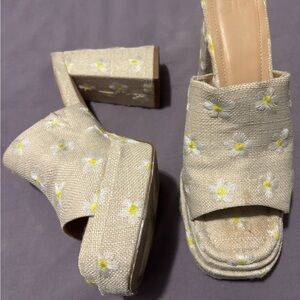 Floral Beige Platform Heels